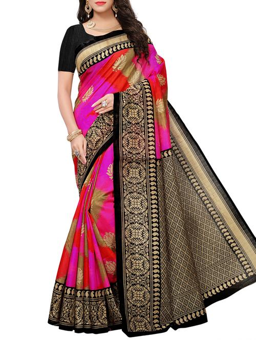 contrast bordered printed saree with blouse - 15410887 - Very Small Image - 1
