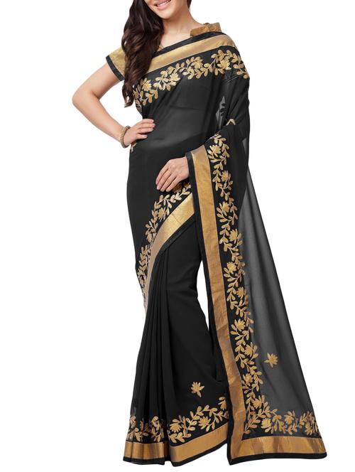 floral thread embroidered saree with blouse - 15411063 - Very Small Image - 1