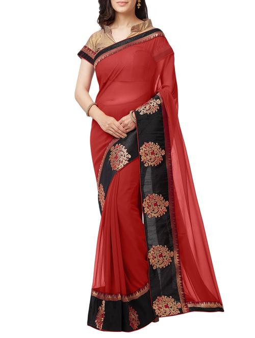 embroidered lace border saree with blouse - 15411068 - Very Small Image - 1