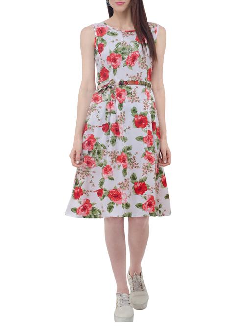 floral fit and flare belted dress - 15411129 - Very Small Image - 1