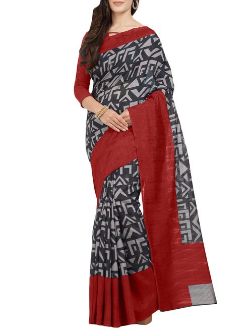 contrast border geometrical bhagalpuri saree with blouse - 15411425 - Very Small Image - 1