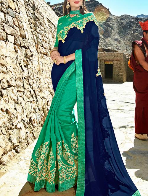 zari embroidered half and half saree - 15411758 - Very Small Image - 1
