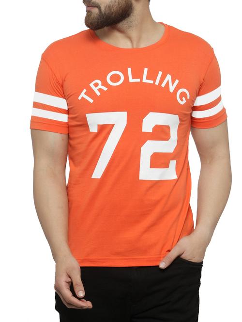 orange cotton chest print t-shirt - 15412147 - Very Small Image - 1