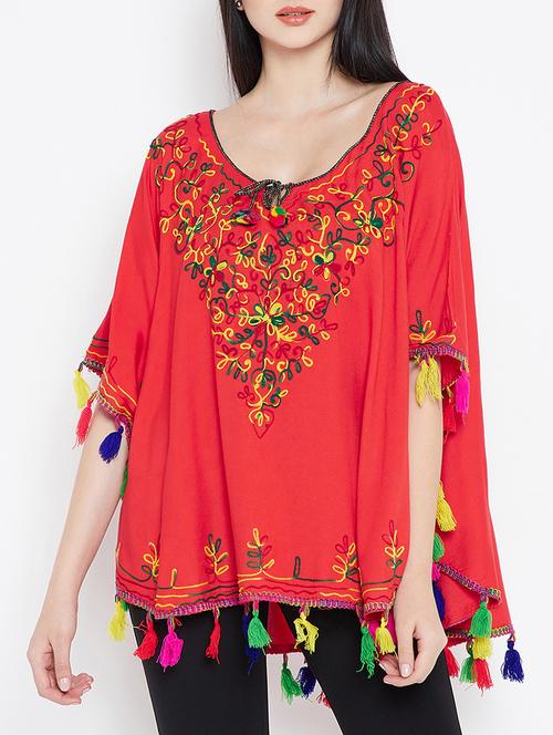 red viscose kaftan kurti - 15412636 - Very Small Image - 1