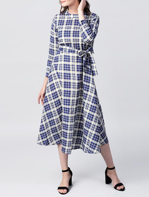 plaid side tie knot belt dress - 15412934 - Very Small Image - 1