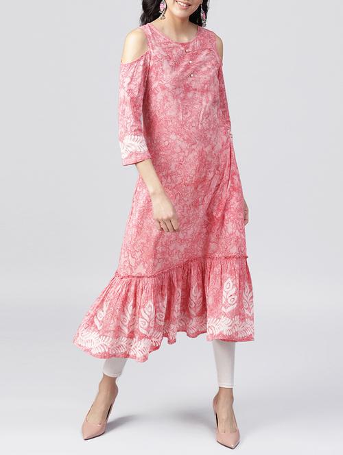 cold shoulder flared kurta - 15412980 - Very Small Image - 1