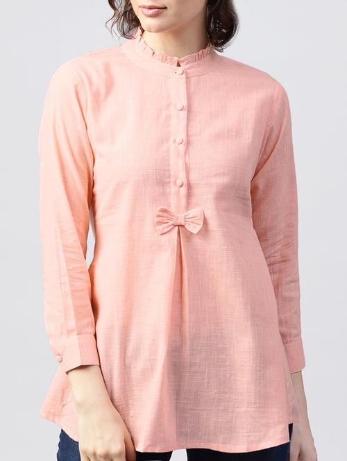 frilled neck bow detail tunic - 15413009 - Very Small Image - 1