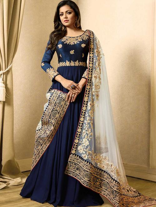blue georgette semistitched suit - 15413322 - Very Small Image - 1