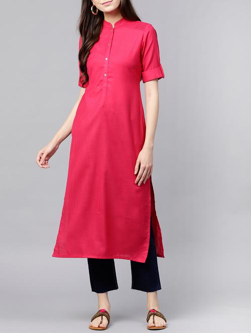 solid pintucks straight kurta - 15413437 - Very Small Image - 1