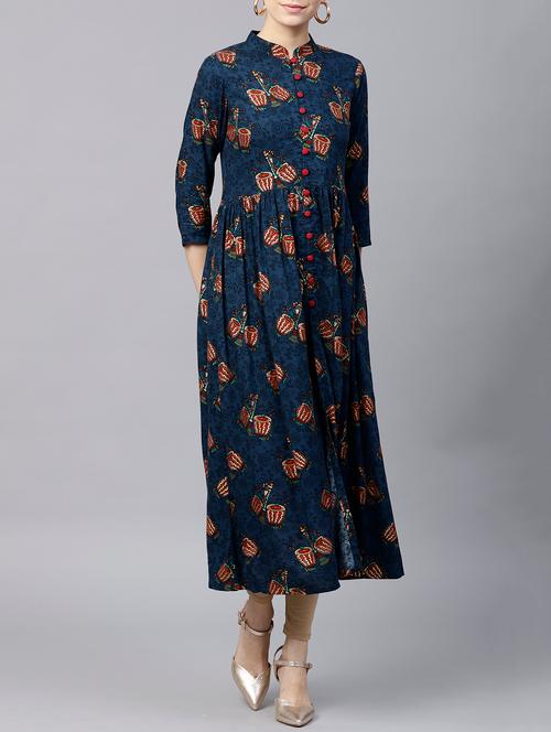 conversational flared slit printed kurta - 15413456 - Very Small Image - 1