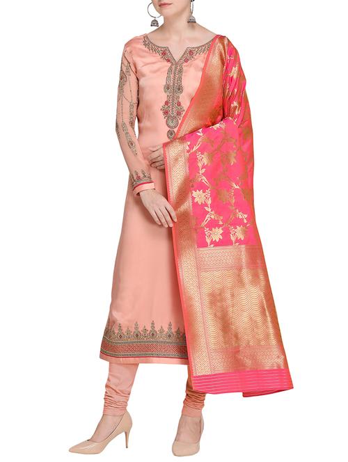 embroidered semi-stitched churidaar suit - 15414020 - Very Small Image - 1