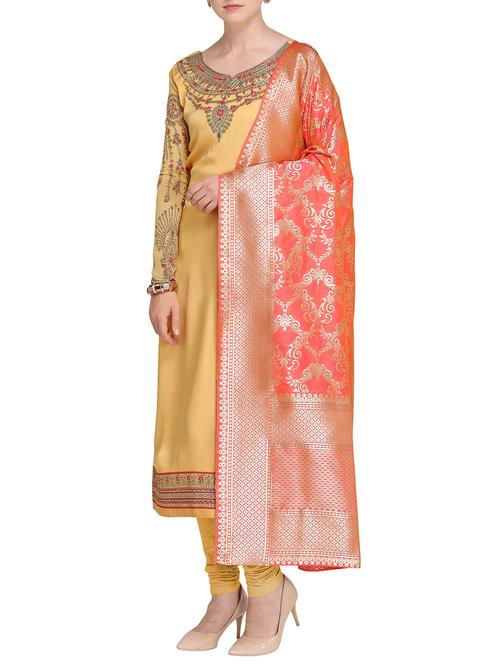 embroidered semi-stitched churidaar suit - 15414023 - Very Small Image - 1