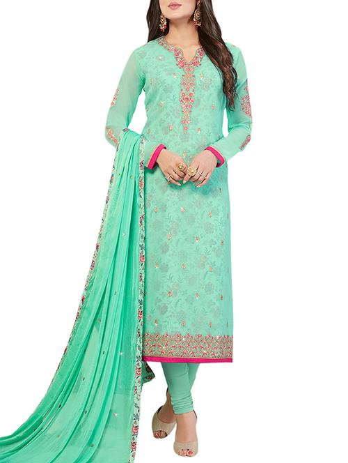 embroidered semi-stitched churidaar suit - 15414030 - Very Small Image - 1