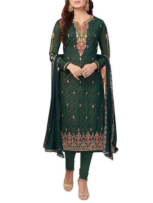 embroidered semi-stitched churidaar suit - 15414031 - Very Small Image - 1