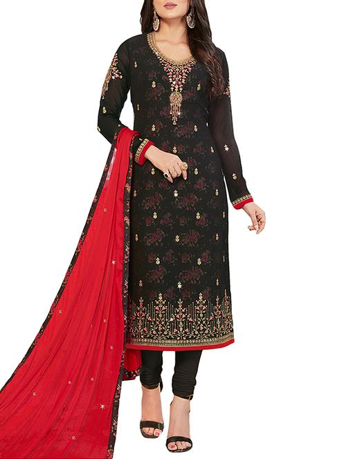 embroidered semi-stitched churidaar suit - 15414033 - Very Small Image - 1