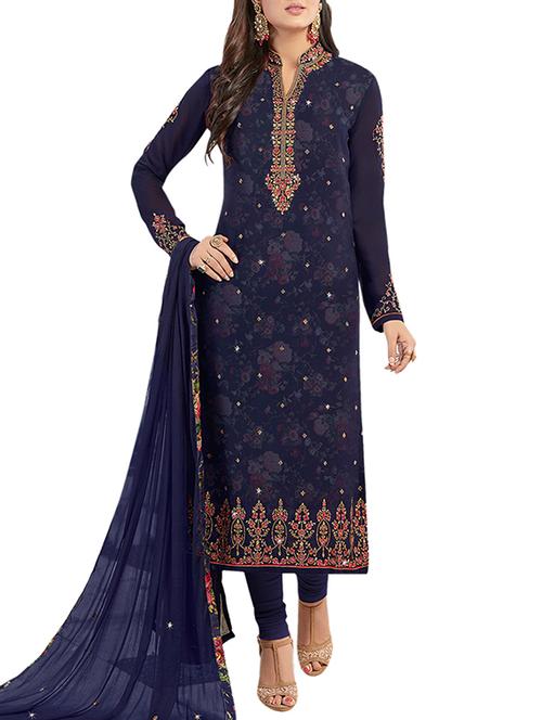 embroidered semi-stitched churidaar suit - 15414084 - Very Small Image - 1