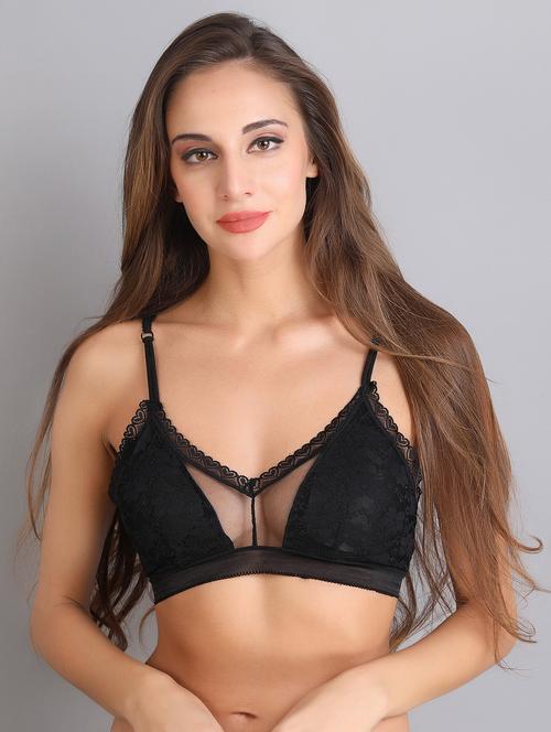 mesh detail floral lace bra - 15414279 - Very Small Image - 1