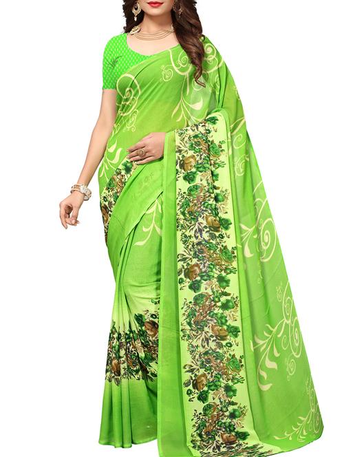 floral bordered printed saree with blouse - 15414346 - Very Small Image - 1
