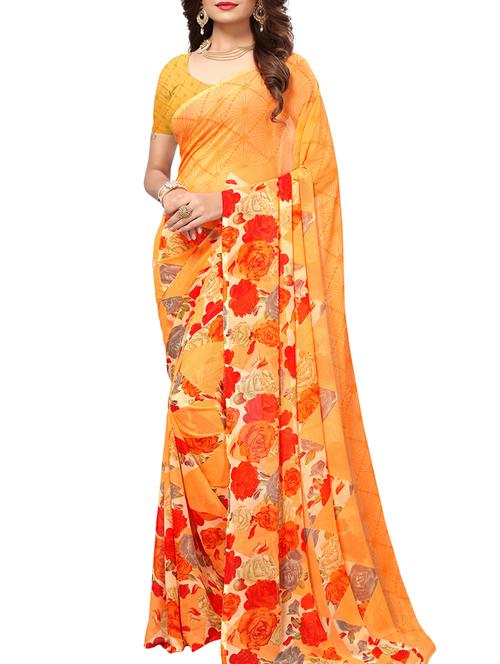 floral printed saree with blouse - 15414357 - Very Small Image - 1