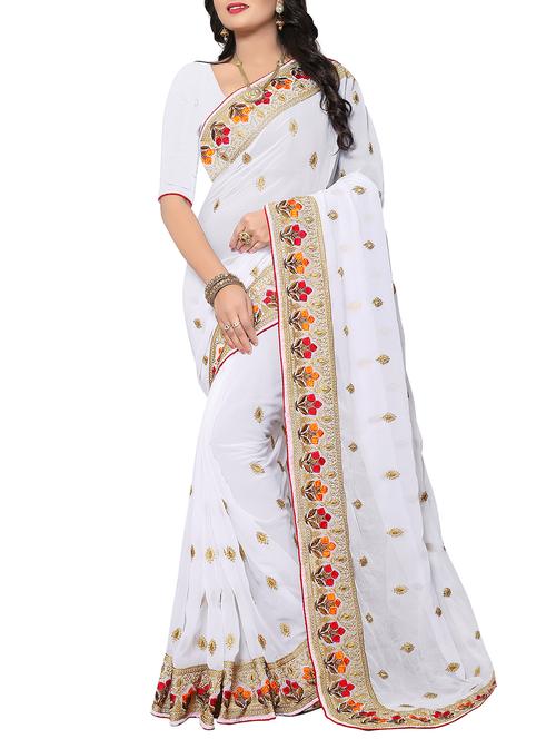 floral border zari embroidered saree - 15414406 - Very Small Image - 1
