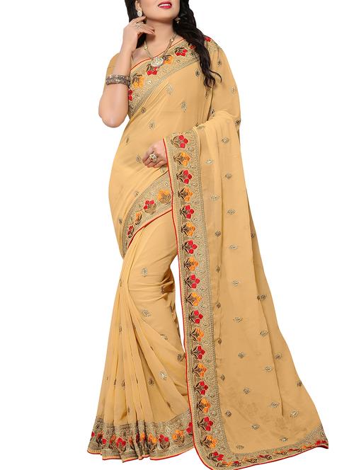 floral border zari embroidered saree - 15414408 - Very Small Image - 1