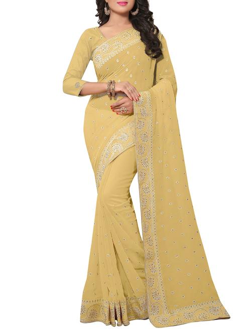 embellished floral border stone work saree - 15414418 - Very Small Image - 1