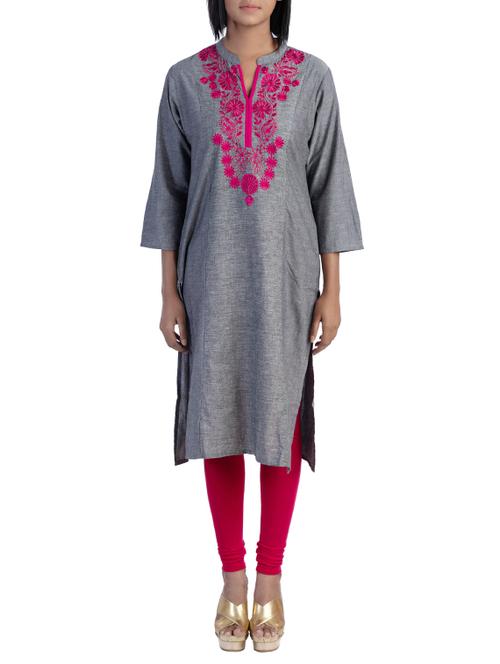 straight embroidered kurta - 15414520 - Very Small Image - 1