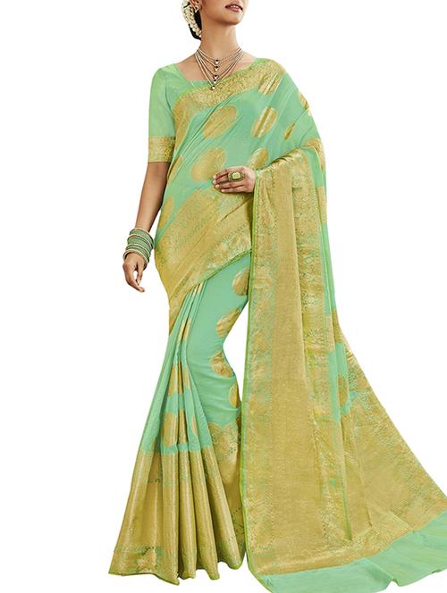 delicate golden banarasi saree with blouse - 15414553 - Very Small Image - 1