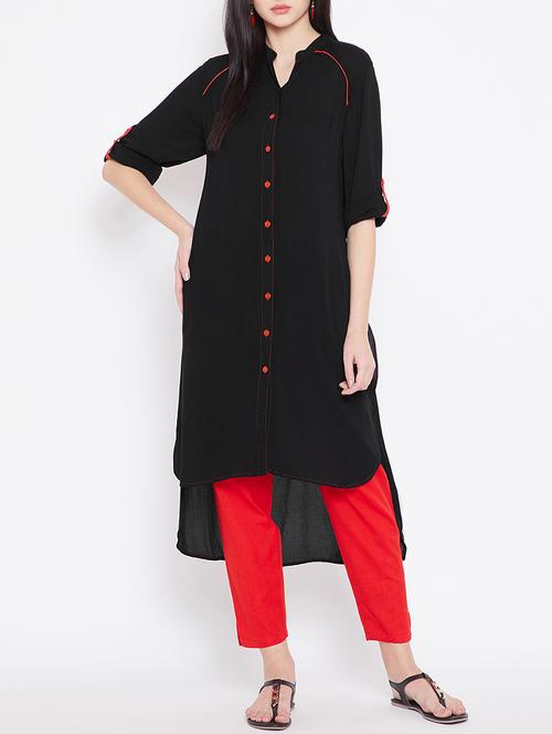 high low piping kurta - 15414691 - Very Small Image - 1