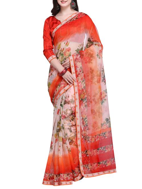 floral printed saree with blouse - 15414835 - Very Small Image - 1