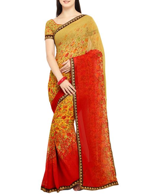 ditsy floral printed saree with blouse - 15414861 - Very Small Image - 1