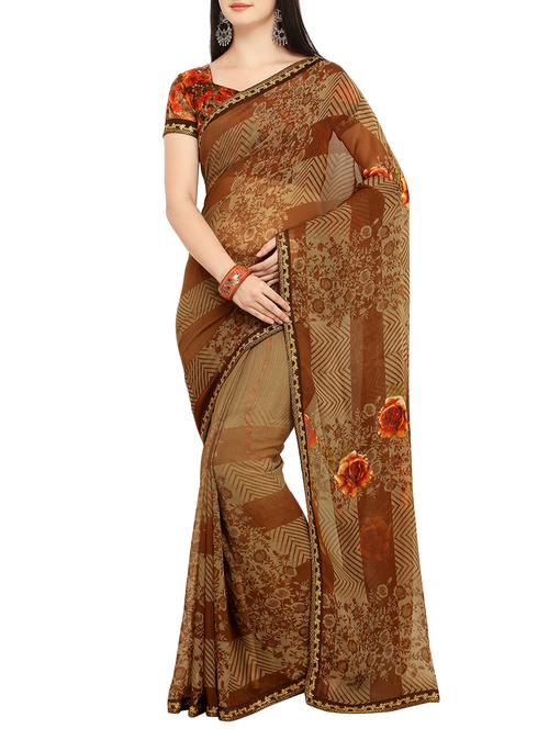 floral printed saree with blouse - 15414865 - Very Small Image - 1