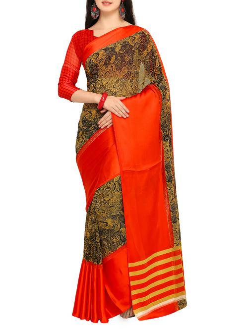 contrast bordered printed saree with blouse - 15414869 - Very Small Image - 1