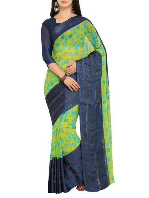 floral printed saree with blouse - 15414873 - Very Small Image - 1