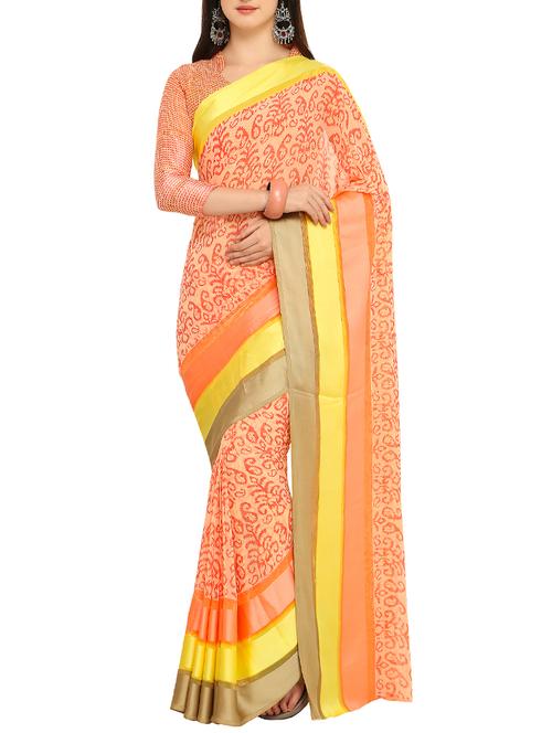 contrast bordered printed saree with blouse - 15414875 - Very Small Image - 1
