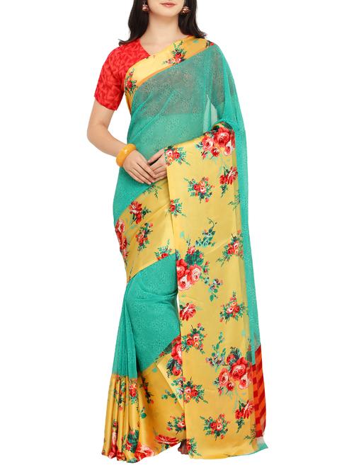 floral bordered printed saree with blouse - 15414877 - Very Small Image - 1