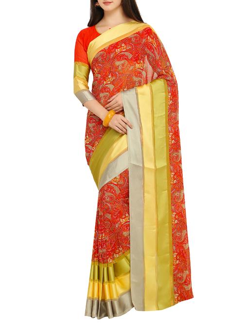 contrast bordered printed saree with blouse - 15414883 - Very Small Image - 1