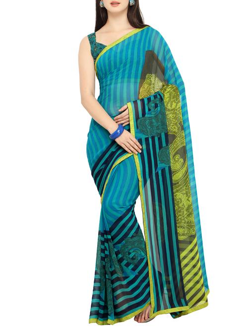 stripes printed saree with blouse - 15414887 - Very Small Image - 1