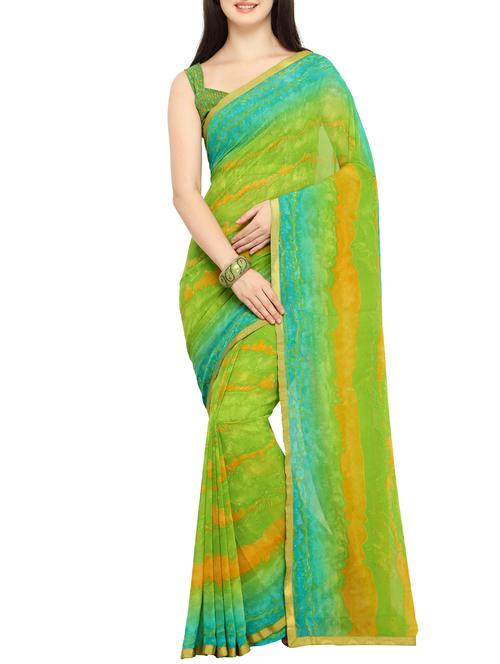 contrast bordered printed saree with blouse - 15414889 - Very Small Image - 1