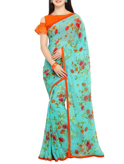 floral printed saree with blouse - 15414895 - Very Small Image - 1