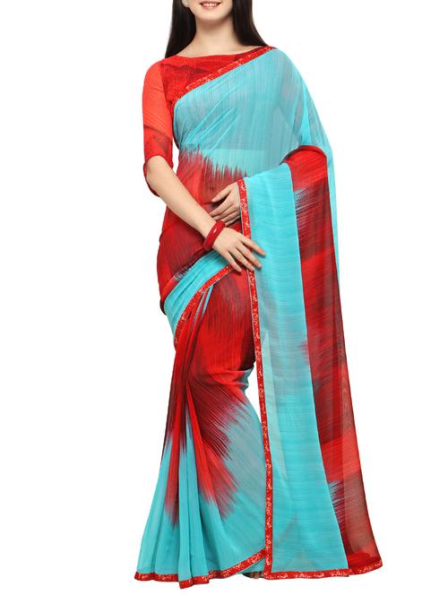 abstract printed saree with blouse - 15414903 - Very Small Image - 1