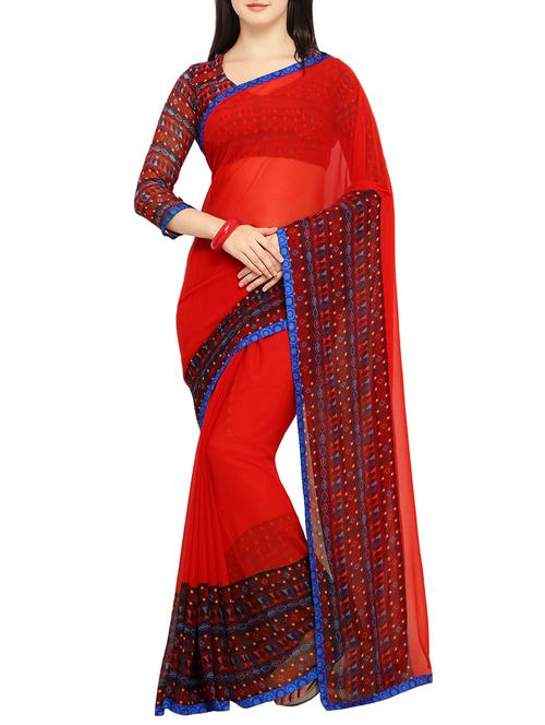 contrast bordered saree with blouse - 15414911 - Very Small Image - 1