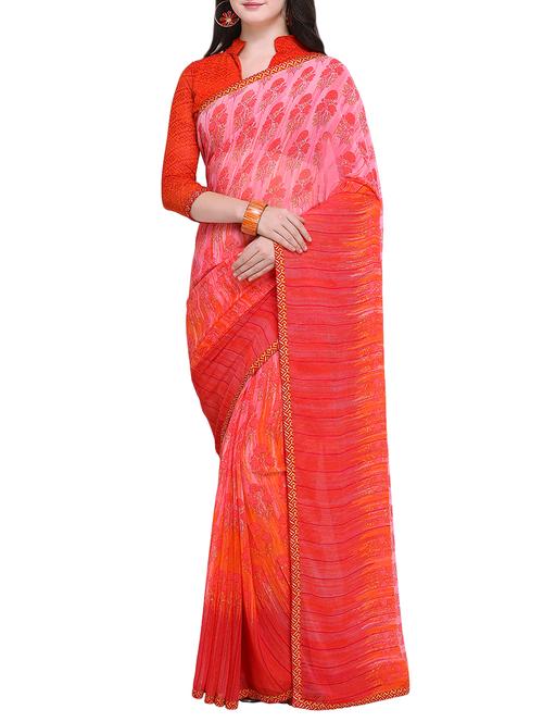 floral printed saree with blouse - 15414921 - Very Small Image - 1
