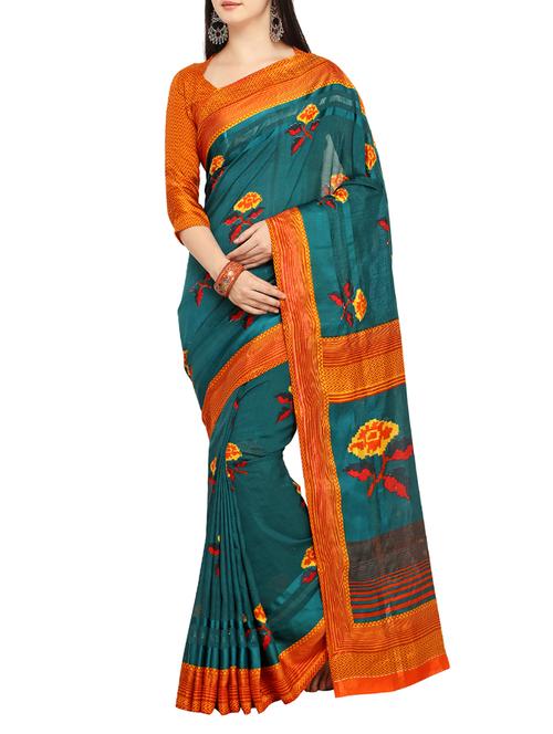 floral printed saree with blouse - 15414928 - Very Small Image - 1