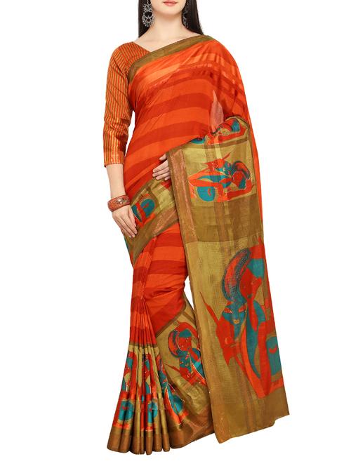 conversational bordered printed saree with blouse - 15414930 - Very Small Image - 1