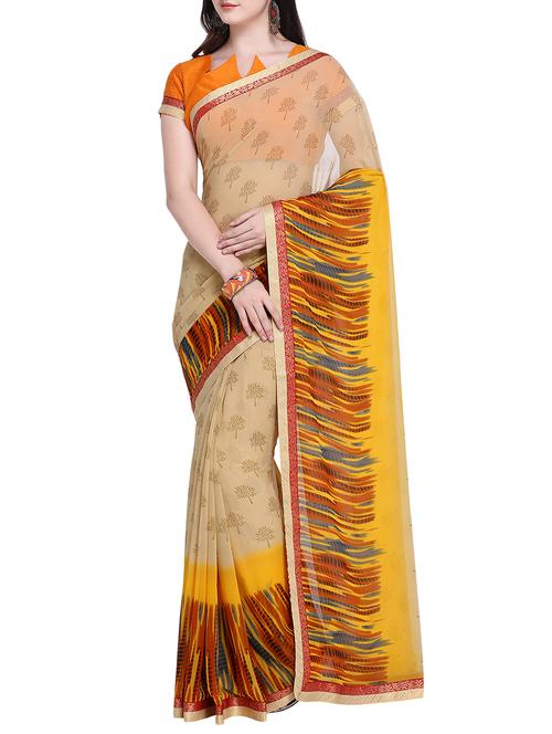 shibori bordered printed saree with blouse - 15414946 - Very Small Image - 1