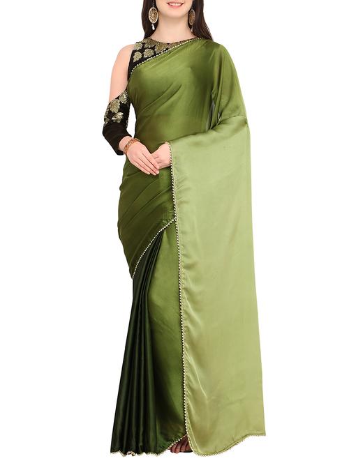 forest green plain saree with blouse - 15414954 - Very Small Image - 1