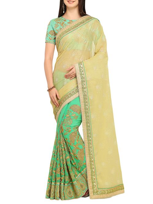 zari embroidered half and half saree with blouse - 15414961 - Very Small Image - 1