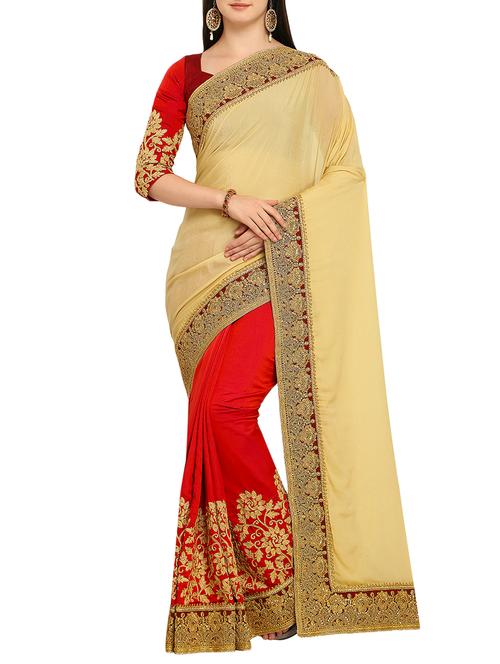 zari embroidered half and half saree with blouse - 15414962 - Very Small Image - 1