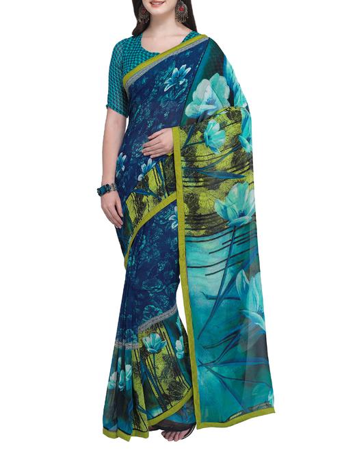 floral printed saree with blouse - 15414968 - Very Small Image - 1